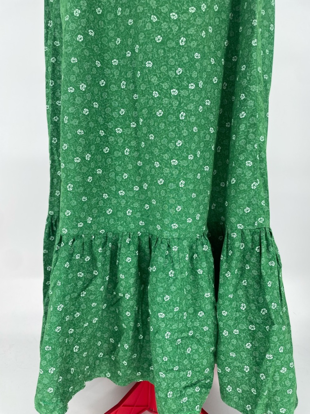 1970s Green High Neck Voluminous Long Sleeve Handmade Prairie Dress Lace Accents - Picture 9 of 15